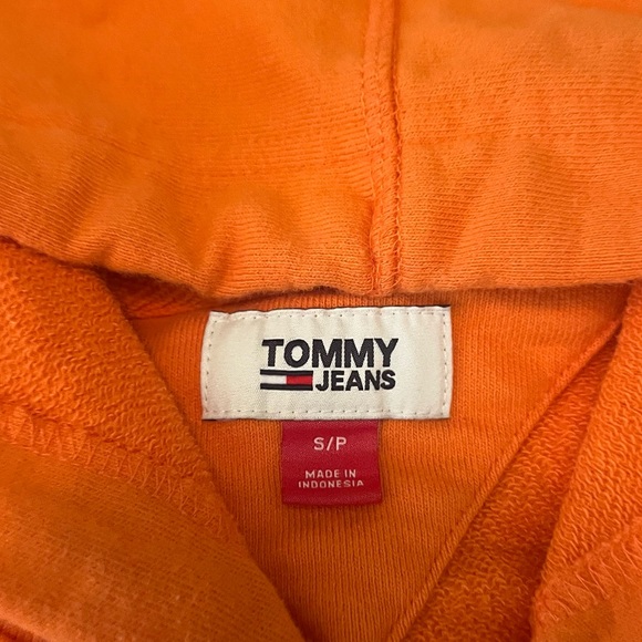 Tommy Hilfiger Jeans S Orange Cotton Blend Logo Casual School Classic Hoodie - Picture 7 of 10